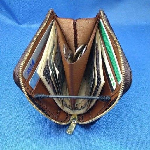 レザークラフト コードバン蝋引き革 焦茶色 L字ファスナー財布 ★HG 写真現品 レザークラフト コードバン蝋引き革 焦茶色 L字ファスナー財布