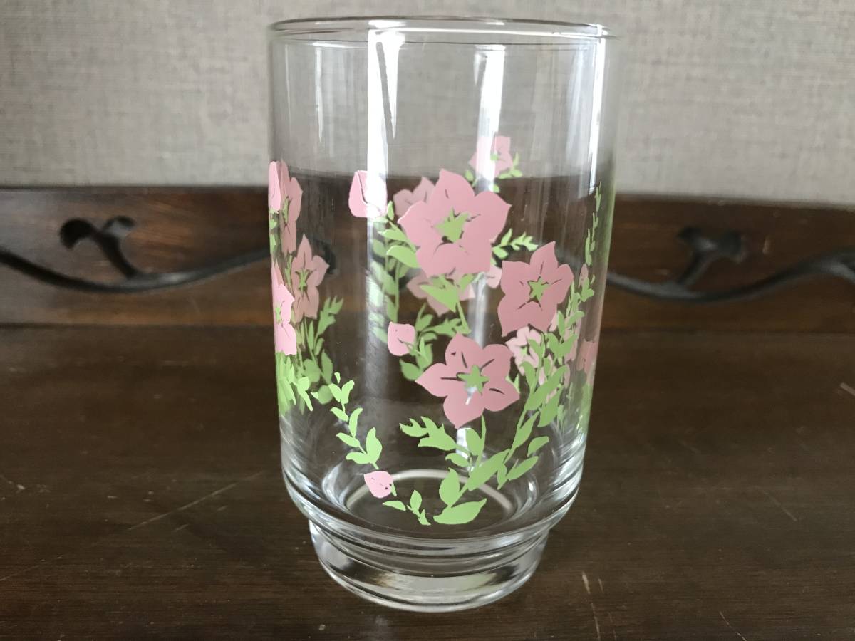 昭和レトロ食器　ピンク　ききょう　佐々木ガラス　ガラスコップ　３個セット_画像5