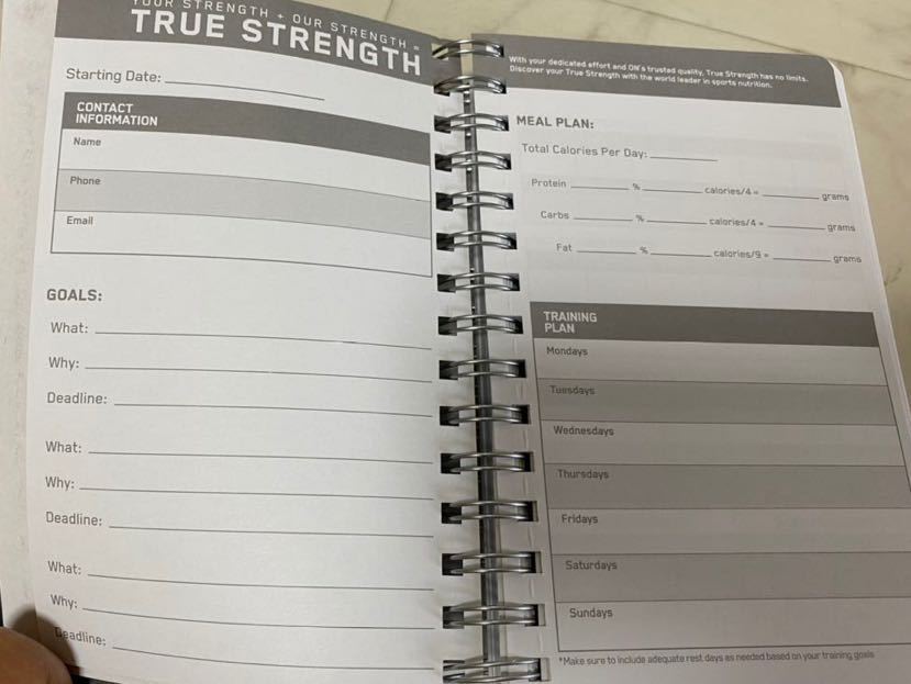  new goods OPTIMUM NUTRITION TRANING JOURNAL training Note 