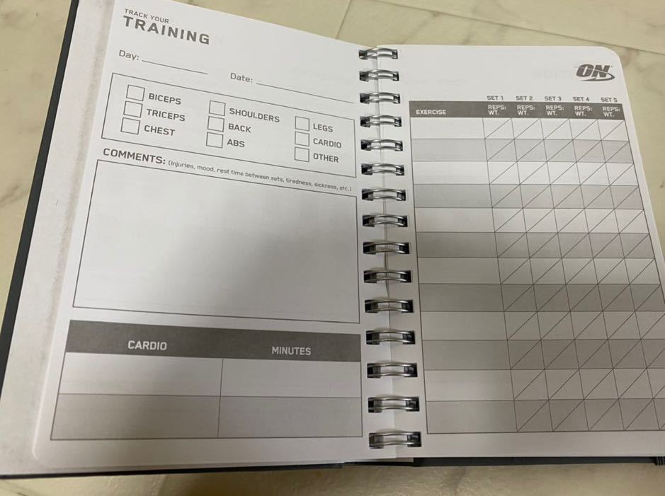  new goods OPTIMUM NUTRITION TRANING JOURNAL training Note 