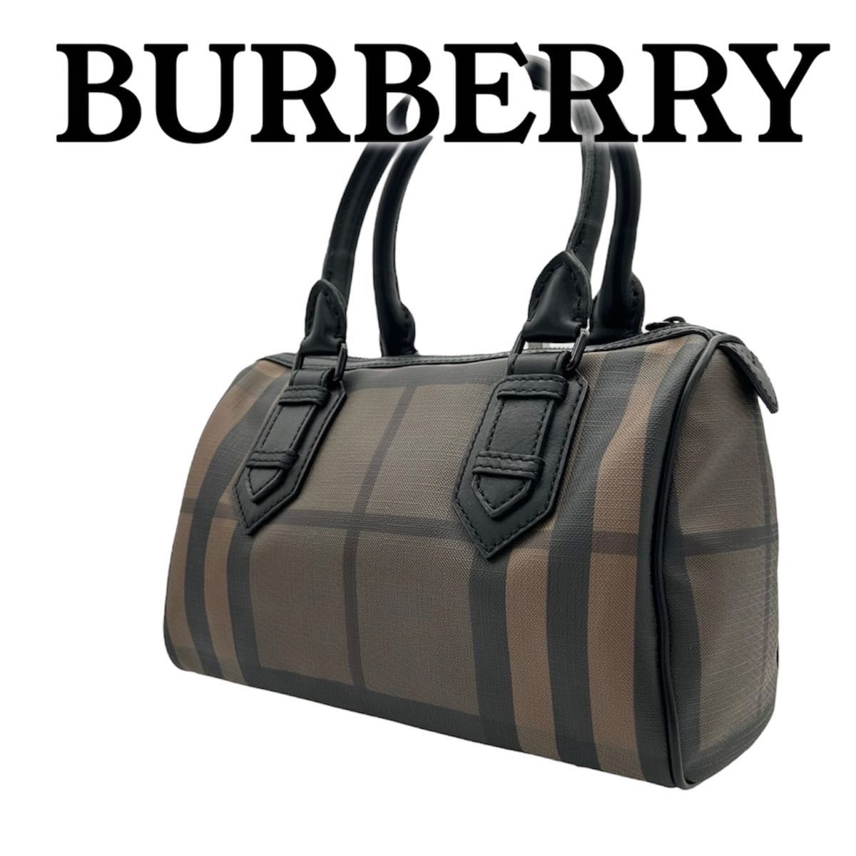 BURBERRY ボストンブラック【大特価】 BURBERRY ミニボストンバッグ チェック ブラウン 保存袋付き