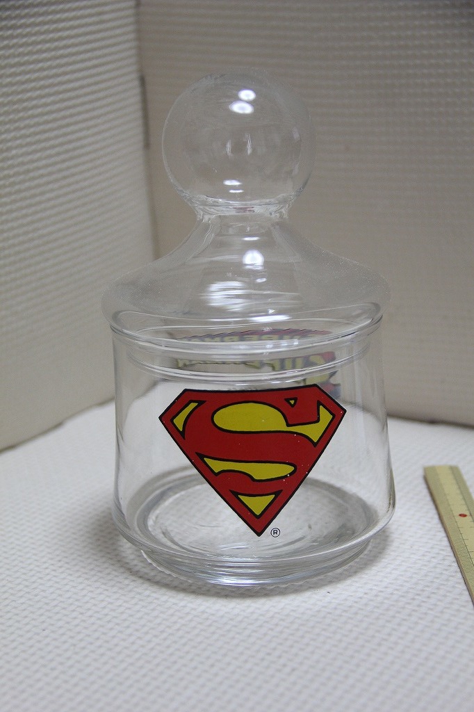 ガラス製 スーパーマン キャンディーポット DC COMICS 1978 検 佐々木硝子 キャンディボトル SUPERMAN ＤＣ コミック キャラクター グッズ_画像1