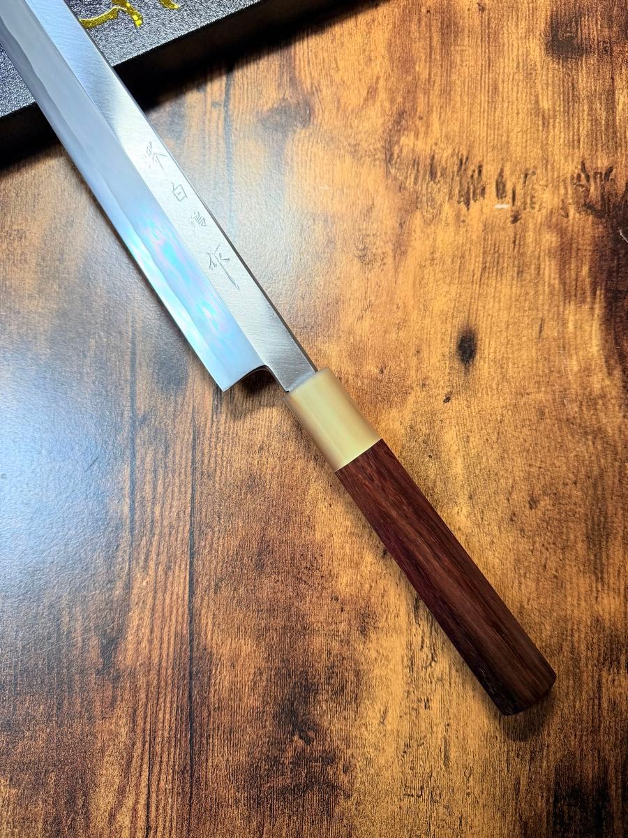 【堺打刃物】左用　刺身 柳刃 包丁　白鋼　尺一　紫檀水牛八角柄 堺打刃物】左用 刺身 柳刃 包丁 白鋼 尺一 紫檀水牛八角柄