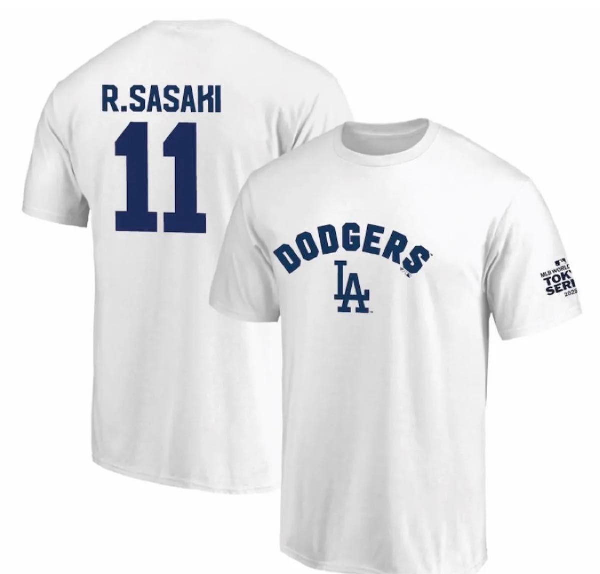 MLB東京シリーズ ドジャース 佐々木朗希 ネーム&ナンバーTシャツ L ブルー 新品】MLBドジャース 佐々木朗希 ネームアンドナンバー Tシャツ