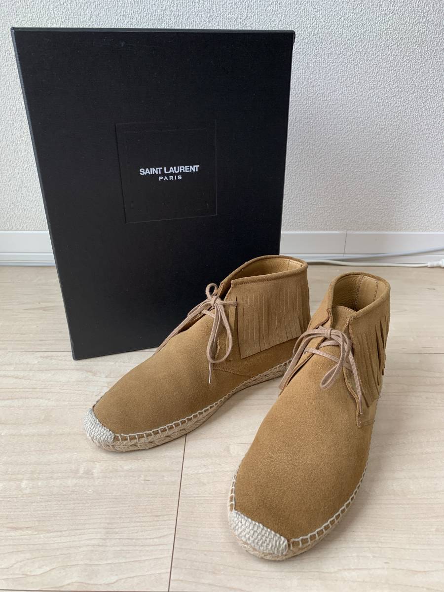 美品 SAINT LAURENT PARIS “CASTORO SUEDE” スエード フリンジ エスパドリーユ ブーツ 41 サンローランパリ