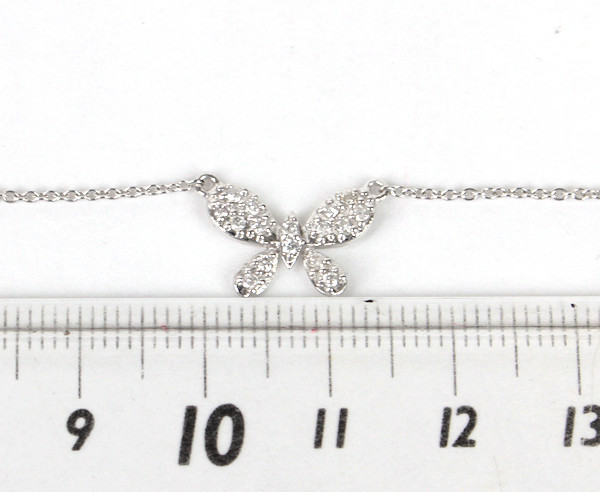 K18WG 蝶モチーフ ダイヤモンドネックレス 0.16ct 40.5cm 18金