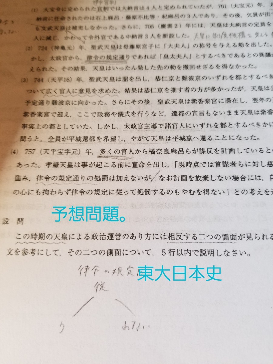 Paypayフリマ 河合塾 東大日本史予想問題解答解説プリント 2019年冬季講習