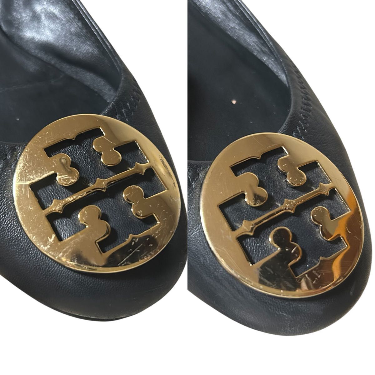 美品 Tory Burch トリーバーチ フラットシューズ ブラックゴールド トリーバーチ TORY BURCH バレエシューズ フラットシューズ