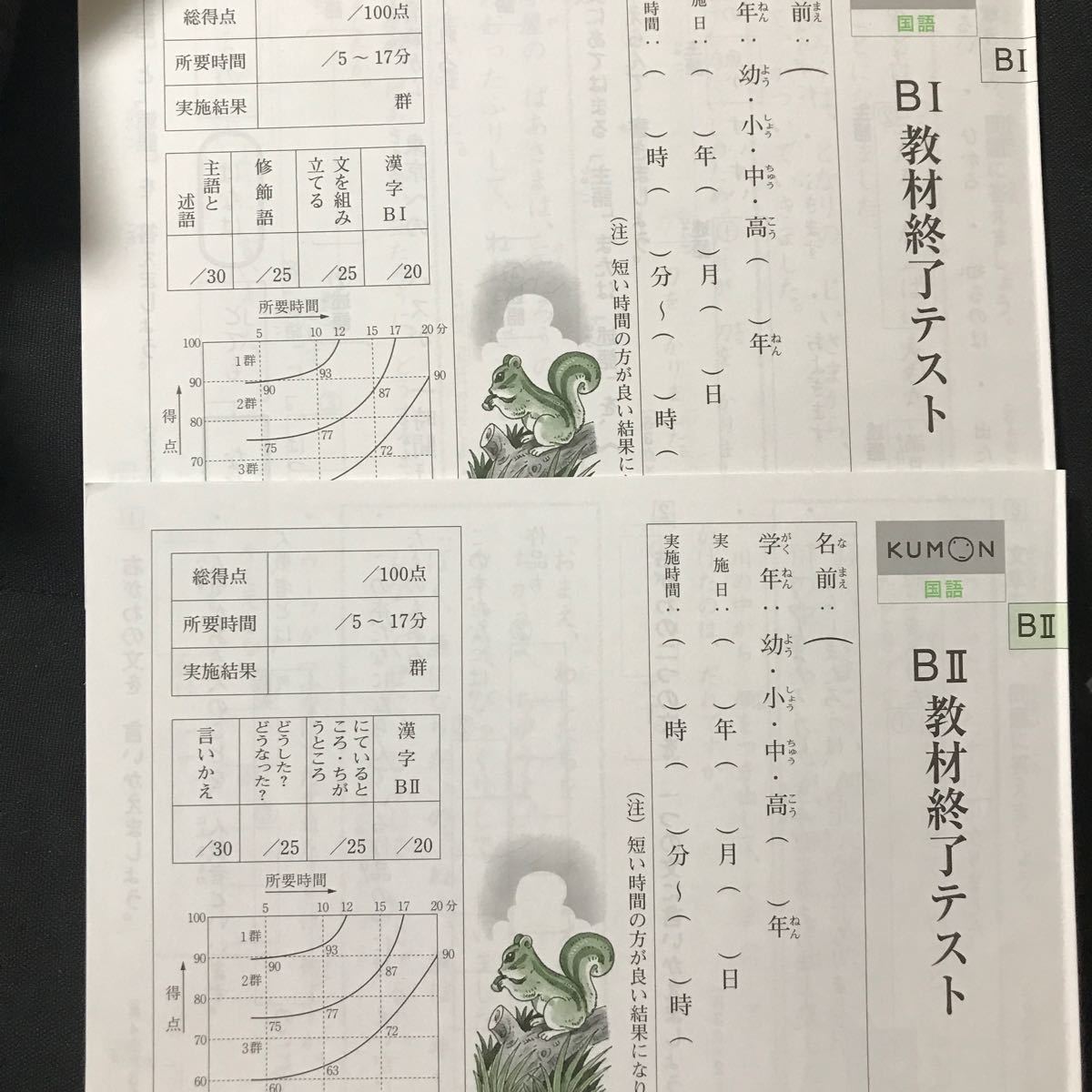 くもん　国語　B1 B2 教材終了テスト　解答つき 公文 KUMON こくご