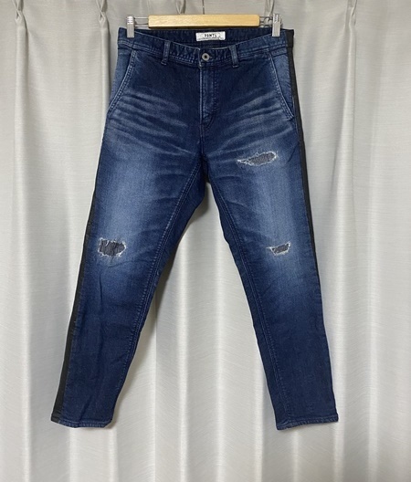 美品☆【FDMTL】クラッシュ加工 サイドライン スエットデニムパンツ 30