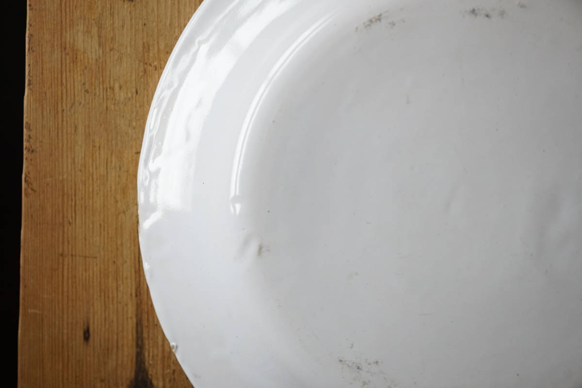 ファイアンス白錫釉 シンプルな丸大皿プレート / 18-19世紀初頭・フランス / アンティーク 古道具