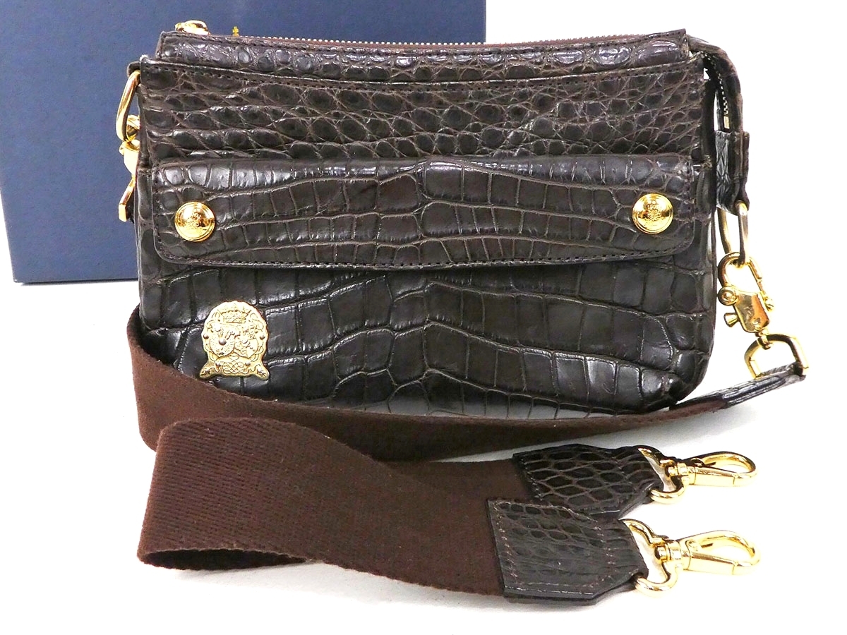 ☆K1571 超美品!! ADMJ アクセソワ マットクロコ 3WAYバッグ ダーク