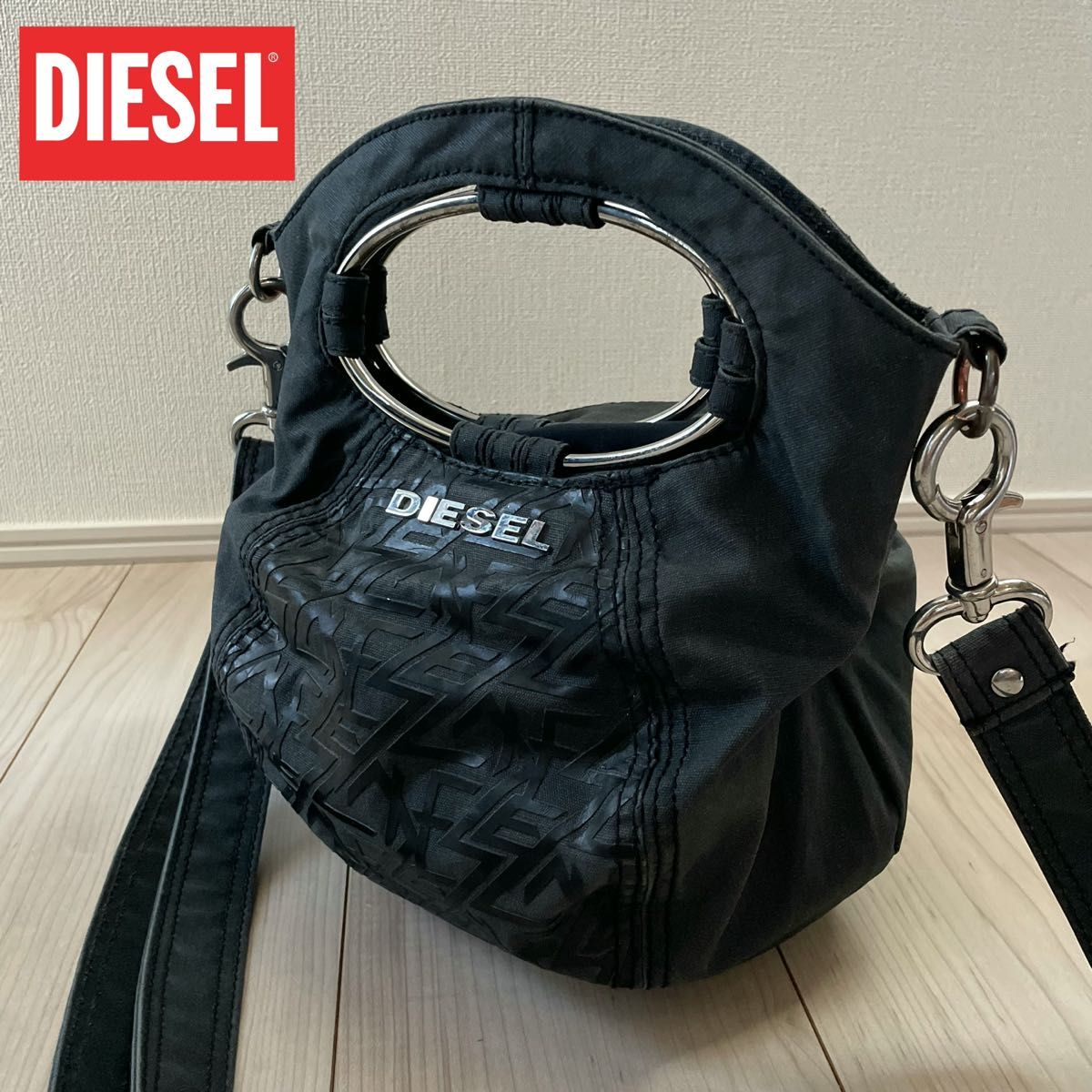 DIESEL ブラック デニム ショルダーバッグ ハンドバッグ 2way DIESEL ディーゼル ショルダーバッグ ハンドバッグ デニム