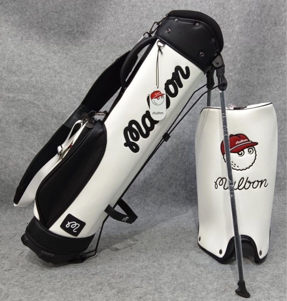 マルボンゴルフ キャディバッグ Malbon golfホワイト PUゴルフバッグ Malbon Golf マルボン ゴルフ キャディバッグ 男女兼用 スタンド