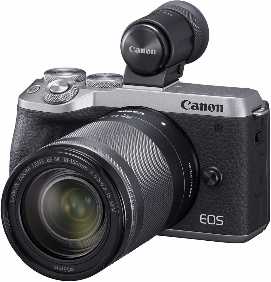 送料無料　防災士が選ぶ　なんと約3250万画素の高画質　Canon ミラーレス一眼カメラ EOS M6 Mark II ダブルズームEVFキット シルバー