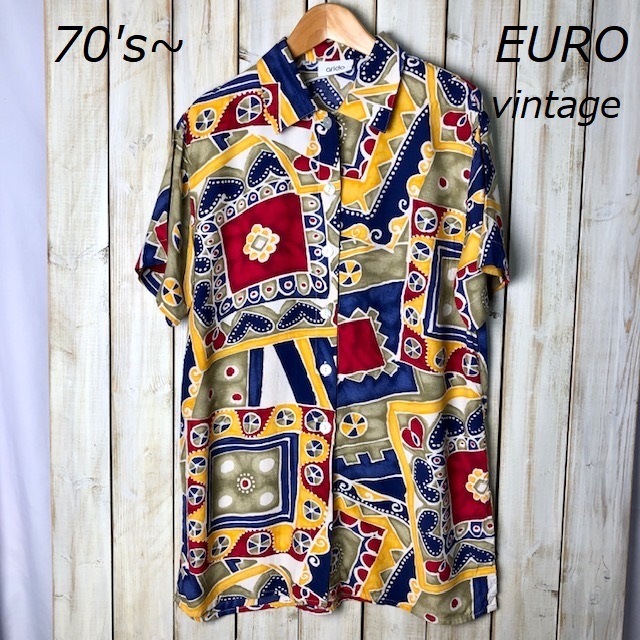 ヨーロッパ古着 70's~ ヴィンテージ レトロ 柄シャツ ブラウス 36 arido レーヨン オールド ユーロ古着 EURO ゆったりめ ユニセックス ⑧