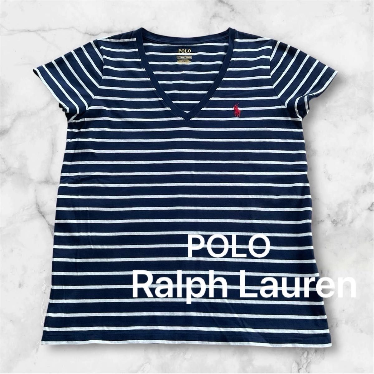 POLO Ralph Lauren ポロラルフローレン ボーダー ネイビー ポロラルフローレン ボーダー柄VネックTシャツ ネイビー