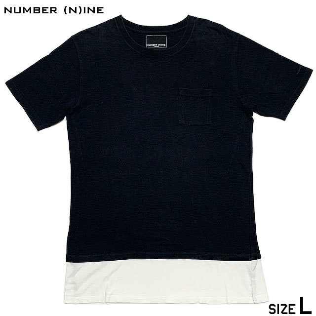 国内正規品■NUMBER(N)INE(ナンバーナイン)無地 胸ポケット付 半袖 重ね着 Tシャツ 黒白ブラックL_画像1