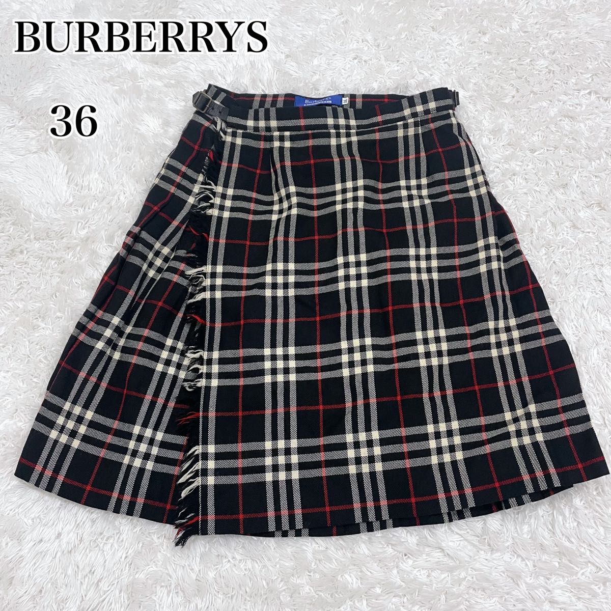バーバリーズ ノバチェック 巻きプリーツスカート ミニ ウール100% M BURBERRYS BLUE LABEL プリーツ 巻きスカート ノバチェック