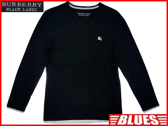 即決★BURBERRY BLACK LABEL★メンズM 廃版 Tシャツ バーバリーブラックレーベル 2 黒 ブラック 三陽商会正規 ナイト刺繍 ボーダー 長袖