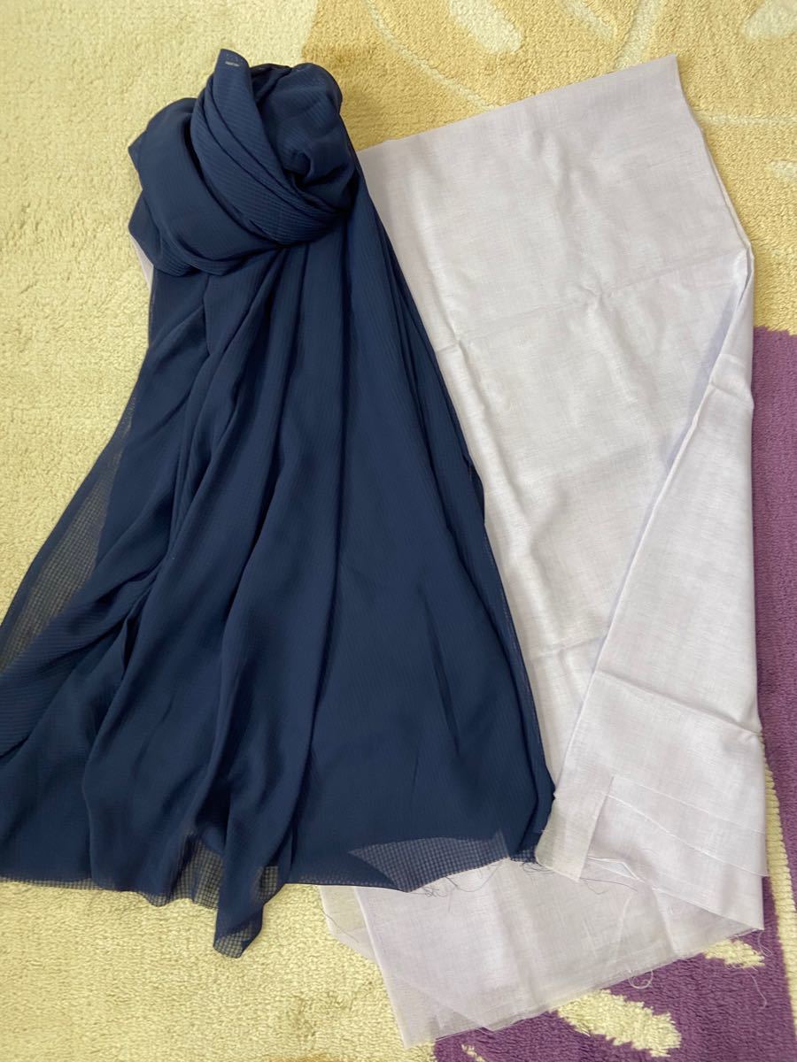 夏用　生地　紺色　シフォン　2m 薄紫　裏地　2枚セット　素材　ハンドメイド