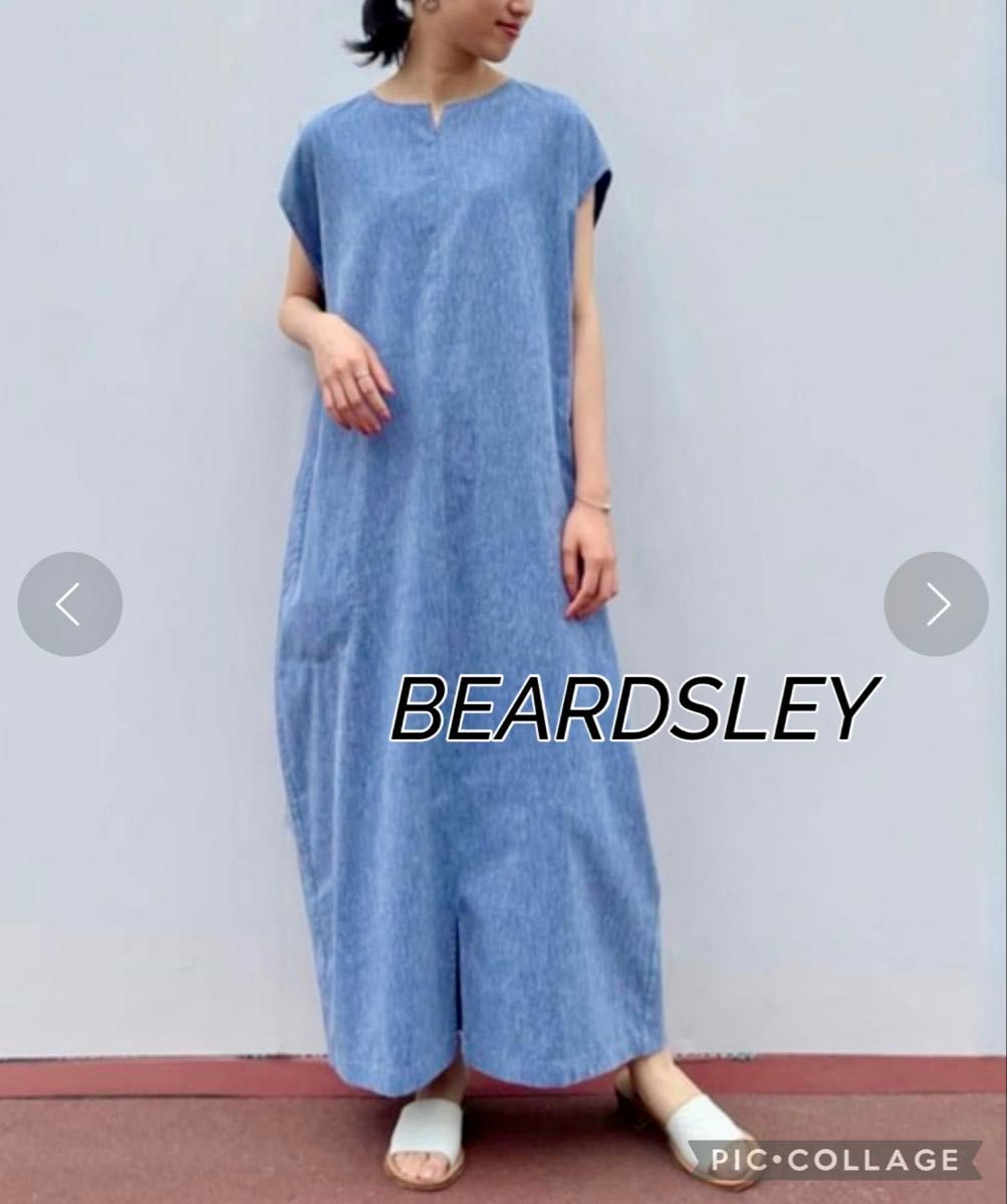 【美品】BEARDSLEY ビアズリー リネン混 サッカーワンピース BEARDSLEY ビアズリー サッカーワンピース 麻混 ブルー|Yahoo