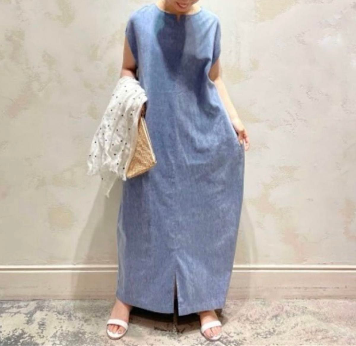 【美品】BEARDSLEY ビアズリー リネン混 サッカーワンピース BEARDSLEY ビアズリー サッカーワンピース 麻混 ブルー|Yahoo