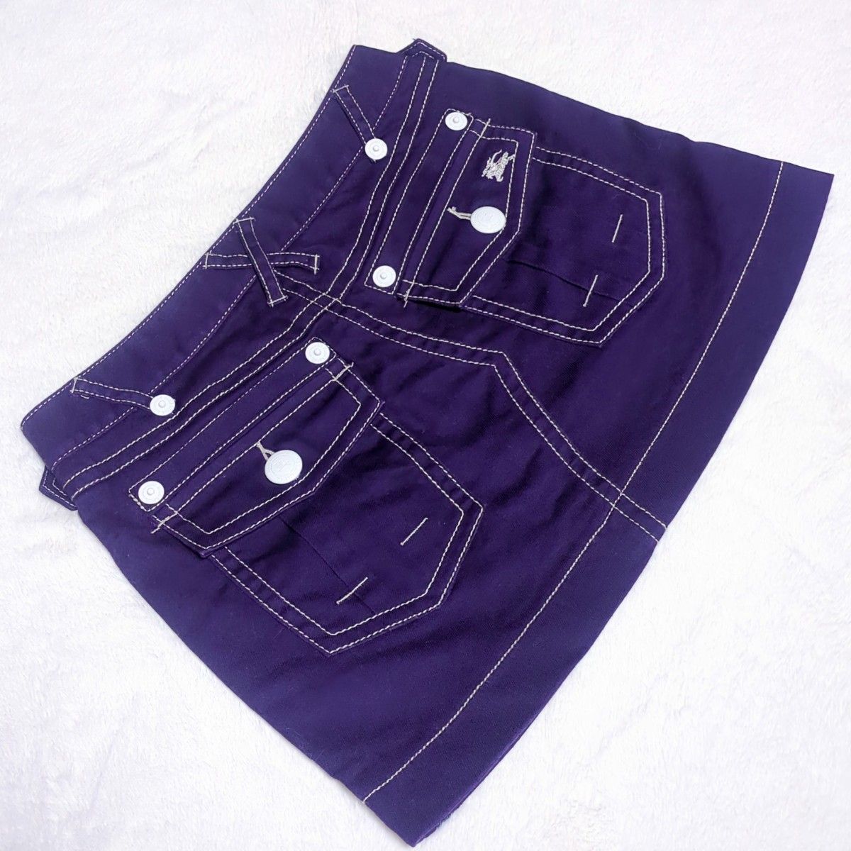 BURBERRY BLUE LABEL 台形スカート 美品 BURBERRY BLUE LABEL デニムミニ 台形 スカート パープル