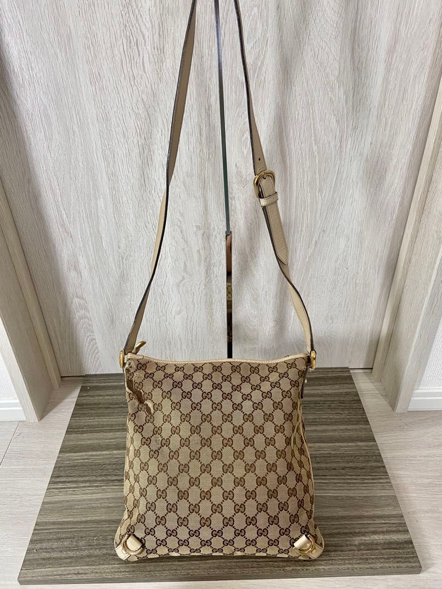 GUCCI ショルダーバッグ アビーライン GG柄 キャンバス レザー ベージュ GUCCI ショルダーバッグ GG キャンバス アビーライン レザー