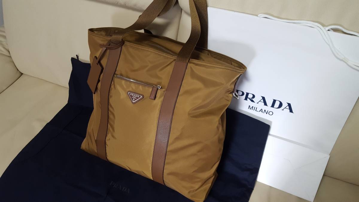 【USED】★PRADA プラダ★バッグ ナイロン×レザー ブラウンゴールド