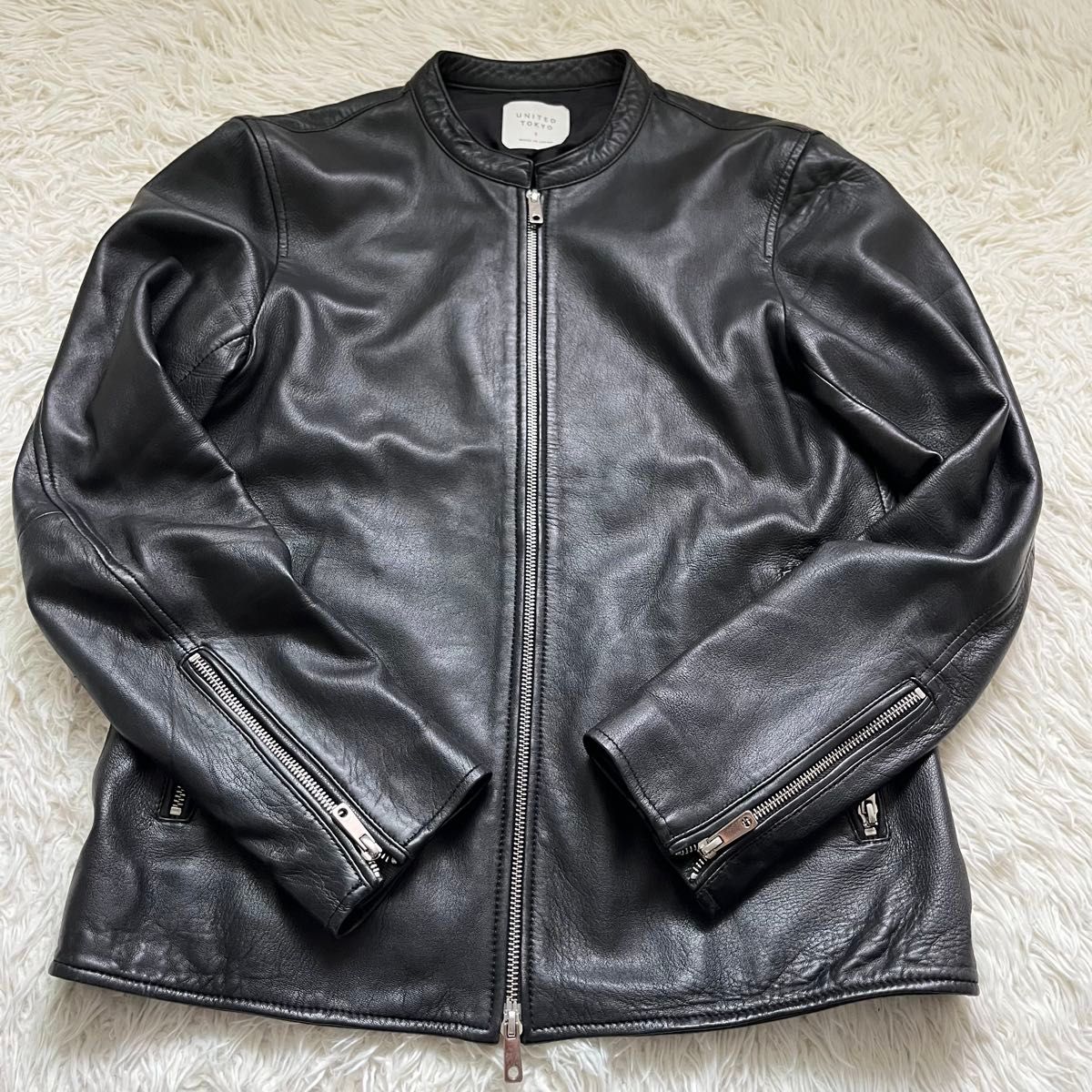 美品♡UNITED TOKYO レザージャケット シングル 羊革 本革 ブラック 良品】UNITED TOKYO レザージャケット シングル 羊革 Lサイズ 黒