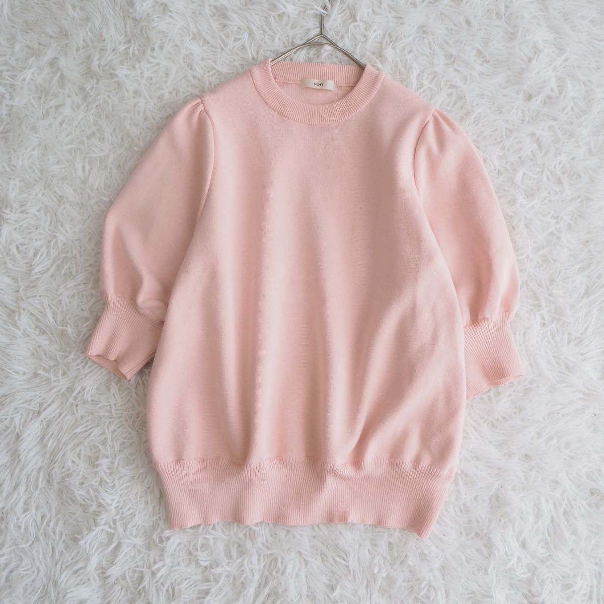 ヨリ yori コットンパフスリーブニット ピンク 極美品 yori ヨリ 23SS コットンパフスリーブニット 半袖 ピンク