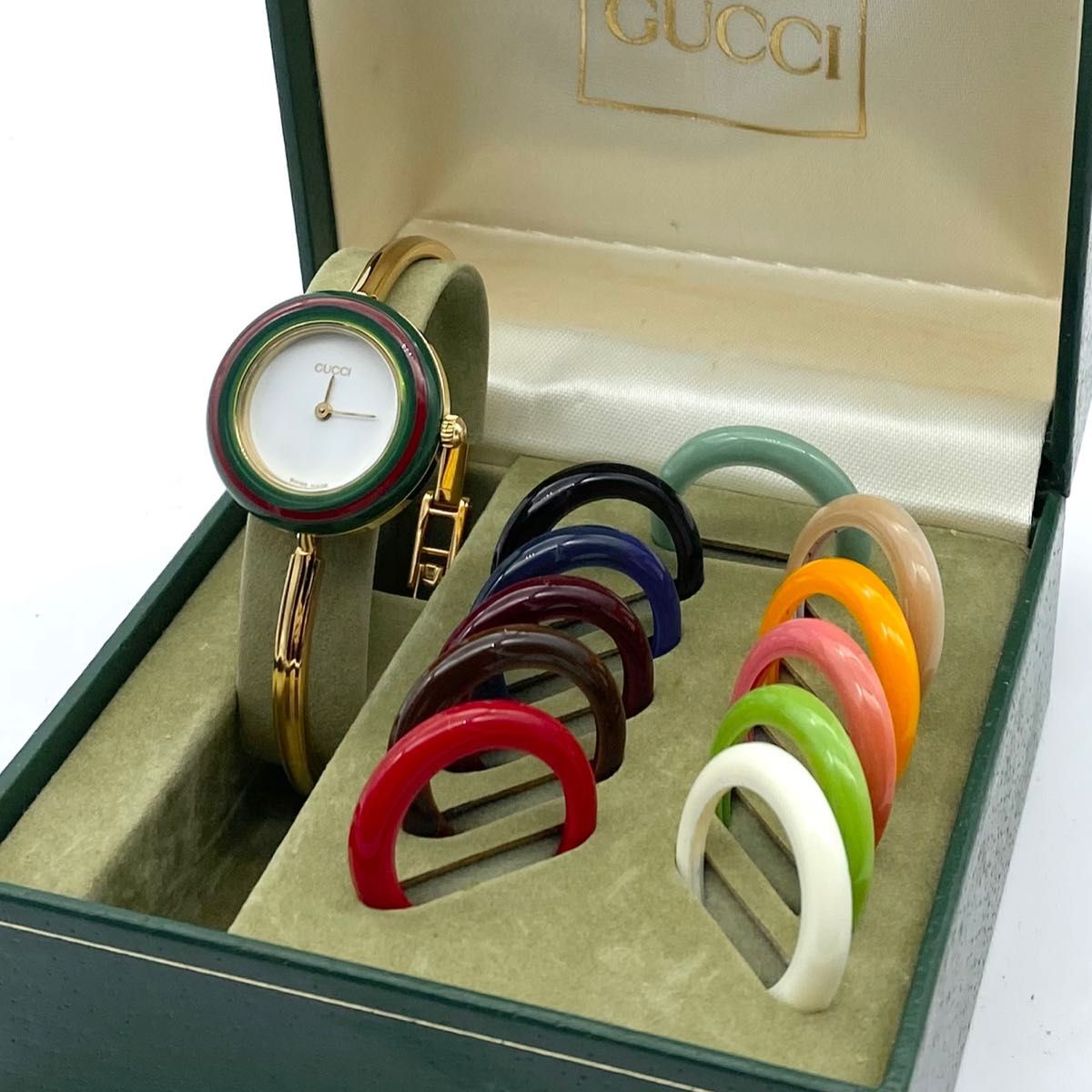 稼働・新品電池 GUCCI チャンジベゼル 11/12 11色 シェリーライン 良品 稼働 新品電池 GUCCI チェンジベゼル レディース腕時計