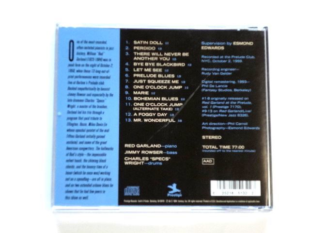 輸入盤 CD【PRCD241322】Red Garland レッド・ガーランド / At The Prelude Vol.1 アット・ザ・プレリュード / 送料310円～_画像2
