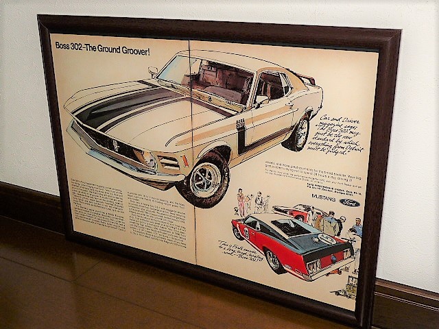 1970年 USA '70s 洋書雑誌広告 額装品 Ford Mustang Boss 302 フォード マスタング ムスタング ボス ( A3サイズ・雑誌見開きサイズ ）_画像1