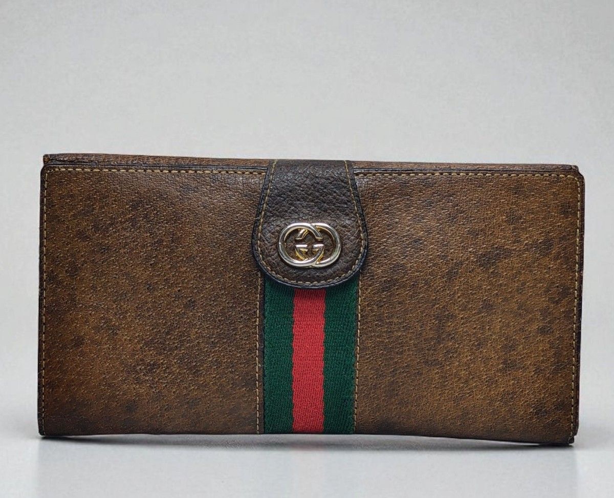 GUCCI 二つ折り財布 ブラウンレザー GUCCI グッチ シェリー 長財布 ブラウン 二つ折り ウォレット