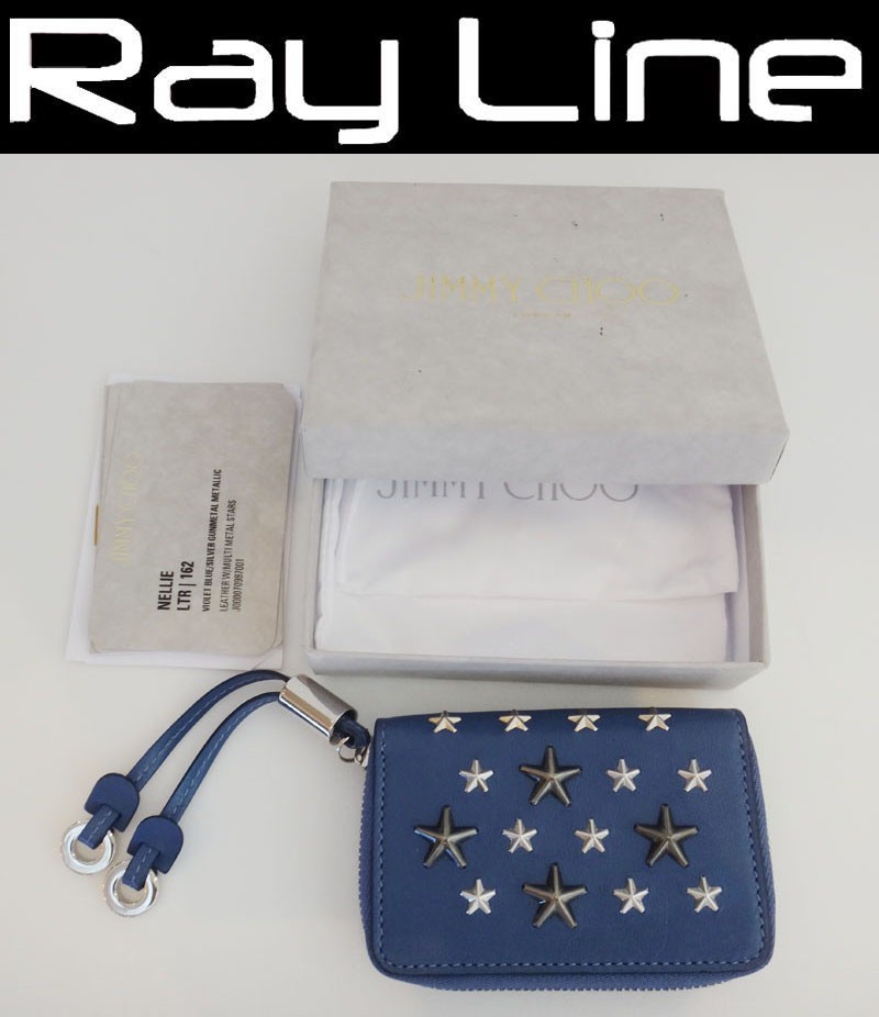 最も  レザー ブルー スタッズ コインケース 財布 チュウ ジミー CHOO JIMMY ジップ s01 中古 美品 その他