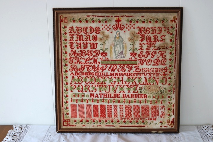  Sale ! ■ 大きなアンティーク、刺繍サンプラー/聖母マリア/1800's ■_画像1