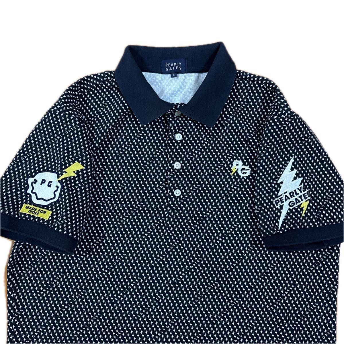 パーリーゲイツ ゴルフウェア ポロシャツ PG サイズ6(L L) 星柄 パーリーゲイツ 半袖ゴルフシャツ 6 (LL) メンズゴルフウェア