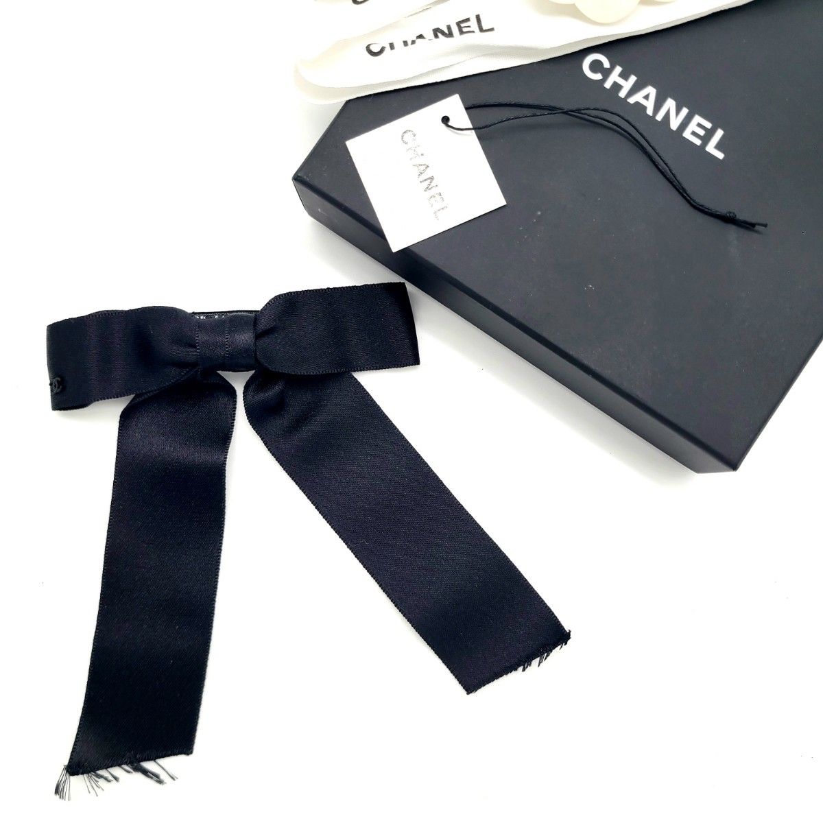 ★ツイードデザイン★【CHANEL】ココマークリボンシルクバレッタ シャネル シルク ココマーク リボン ブラックバレッタ ヘア