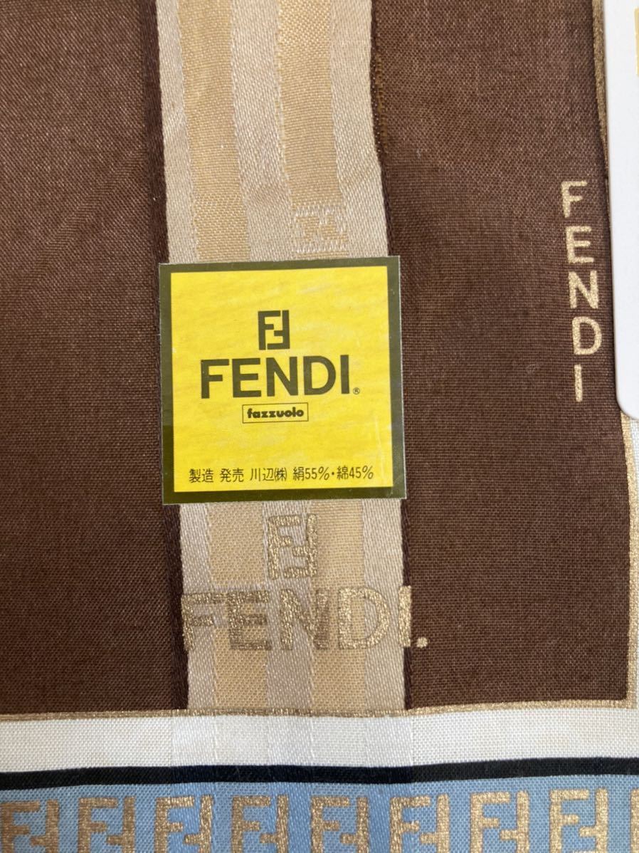 【希少シルク】新品/FENDI/大判ハンカチ/正規品/フェンディ/未使用/即決/ズッカ柄/匿名発送58×58cm/ミニスカーフ/ブラウン/ペカン柄　065_画像2