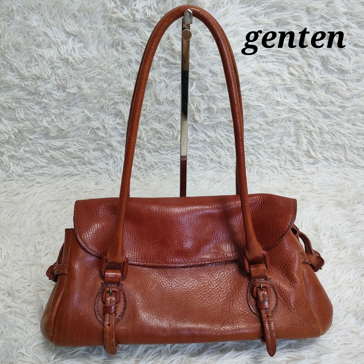 ゲンテン ハンドバッグ トート レザー シボ革 茶 ブラウン ワインレッド 希少 genten ゲンテン トートバッグハンドバッグレザー 本革 ブラウン