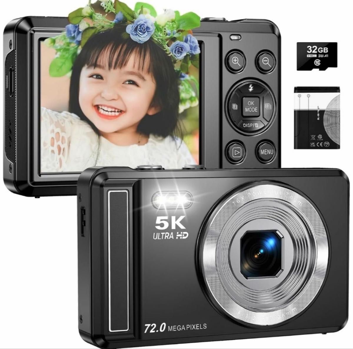 デジカメ 4K動画撮影、5000万画素 AFオートフォーカス コンパクトカメラ 5K デジカメ 7200万画素 2 8 インチスクリーン AFオート
