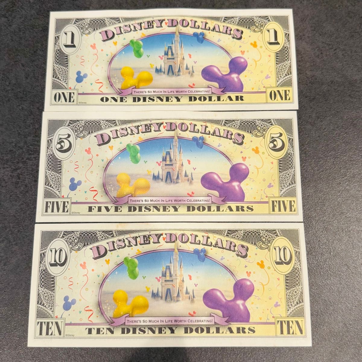 Disney Dollars セット (1ドル, 5ドル, 10ドル) 希少 ディズニードル ディズニーダラー 1ドル 5ドル 10ドル 9枚