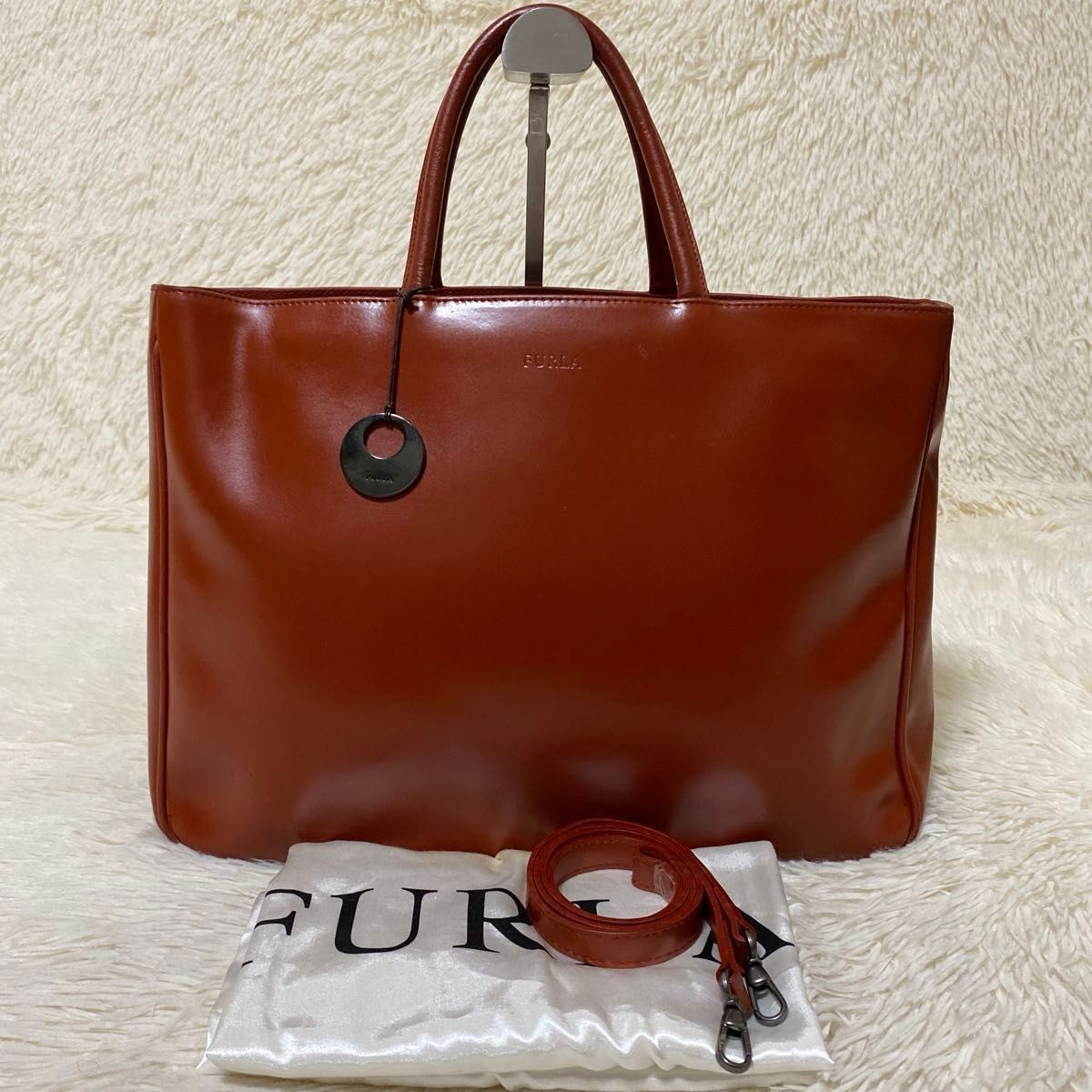 極美品 A4収納 フルラ トートバッグ ビジネス レザー 茶 ブラウン FURLA ブラウン 本革 トート バッグ ショルダーバッグ