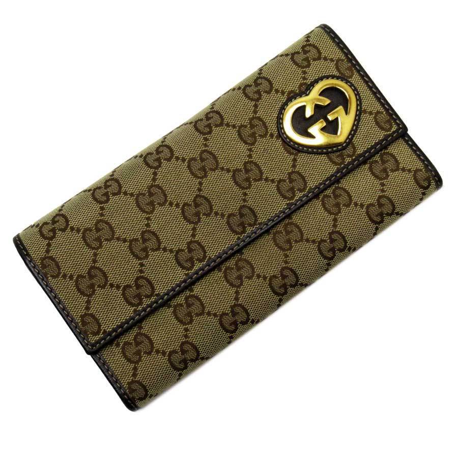 GUCCI グッチ 長財布 GG キャンバスxレザー ベージュxブラウンx
