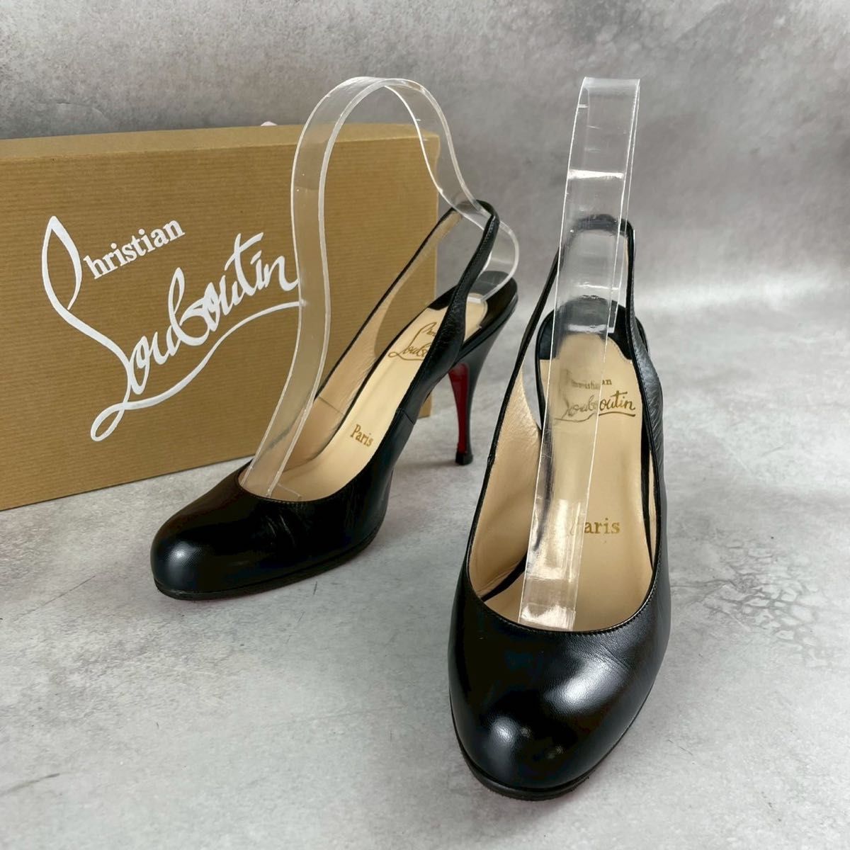クリスチャンルブタン パンプス ブラック レザー スリングバック ヒール 36 クリスチャンルブタン パンプス ブラック レザー スリングバック