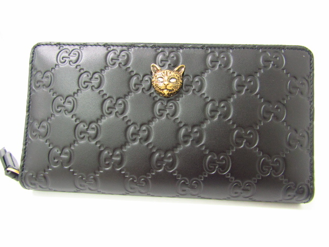 GUCCI グッチ リネアキャット グッチシマレザー ラウンドファスナー長