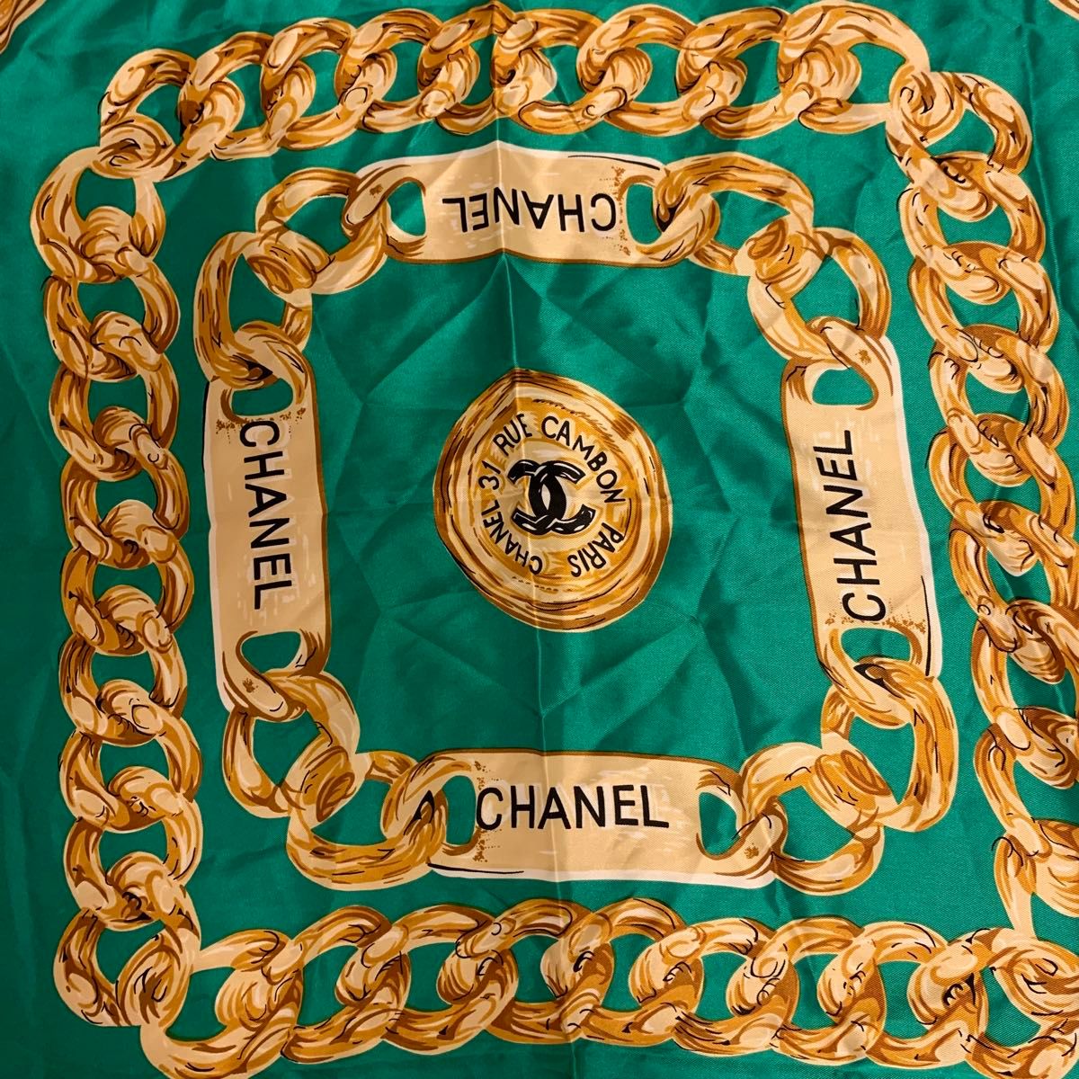 CHANEL シャネル ロゴ スカーフ 大判 シルク グリーン 9219 激レア CHANEL シャネル スカーフ シルク 大判 チェーン|Yahoo