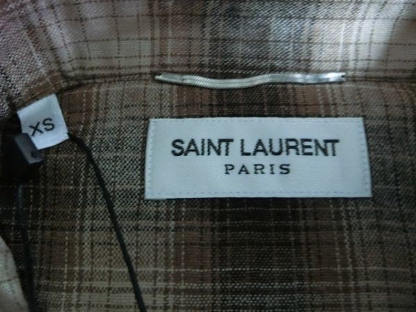 SAINT LAURENT PARIS ネルシャツ XS チェック ブラウン #UP53 SAINT LAURENT PARIS ネルシャツ XS チェック ブラウン #UP53